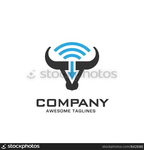 Bull head power vector with WiFi and arrow logo concept illustration