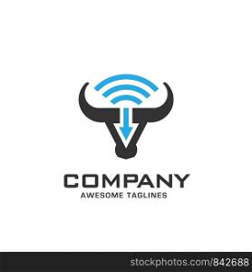Bull head power vector with WiFi and arrow logo concept illustration