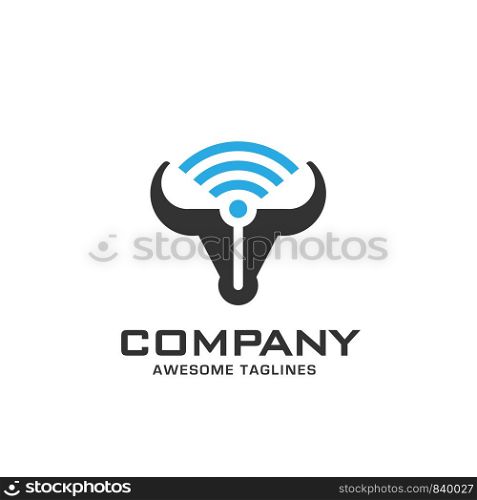 Bull head power vector with WiFi logo concept illustration