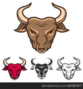 Bull heads icons on white background. Design element for logo, label, sign, badge. Vector illustration.
