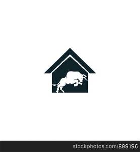 Bull house vector logo design. Simple animal and house vector logo design template.