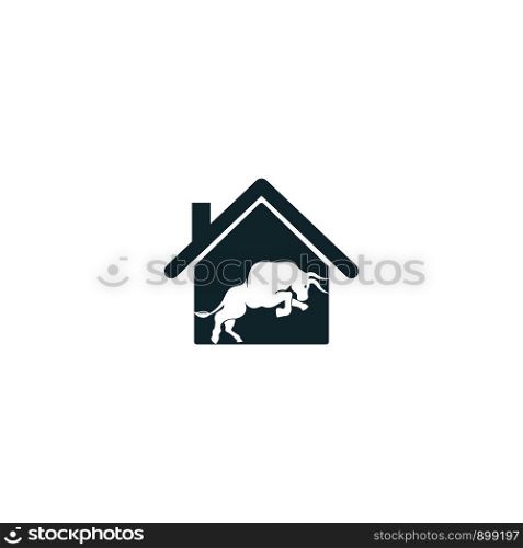 Bull house vector logo design. Simple animal and house vector logo design template.