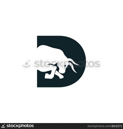 Bull letter D vector logo design. Simple animal letter D vector logo design template.