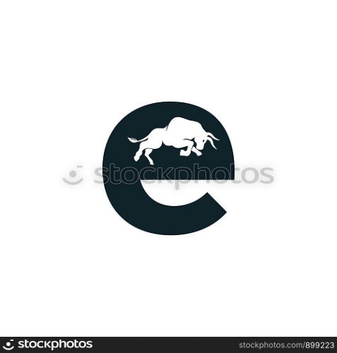 Bull letter E vector logo design. Simple animal letter E vector logo design template.