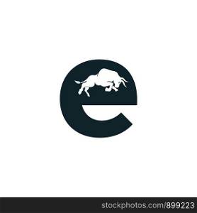 Bull letter E vector logo design. Simple animal letter E vector logo design template.