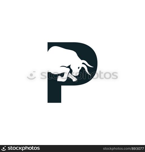 Bull letter P vector logo design. Simple animal letter P vector logo design template.