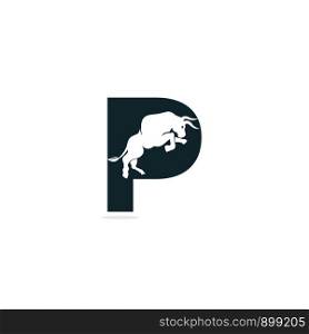 Bull letter P vector logo design. Simple animal letter P vector logo design template.