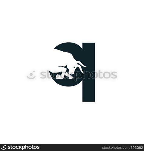 Bull letter Q vector logo design. Simple animal letter Q vector logo design template.