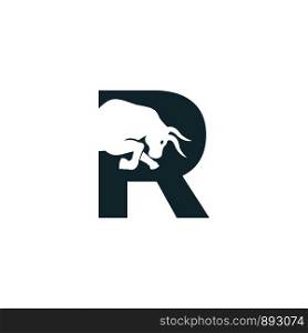 Bull letter R vector logo design. Simple animal letter R vector logo design template.