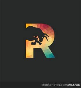 Bull letter R vector logo design. Simple animal letter R vector logo design template.