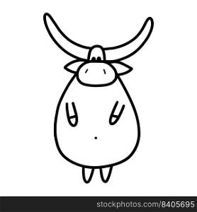 Bull or cow isolated on a white background.Symbol of 2021. Vector illustration in the style of Doodle. Greeting card design, printing, advertising. Cute bull in Doodle style. Symbol of 2021