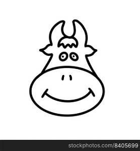 Bull or cow isolated on a white background.Symbol of 2021. Vector illustration in the style of Doodle. Greeting card design, printing, advertising. Bull or cow.Symbol of 2021.Doodle style