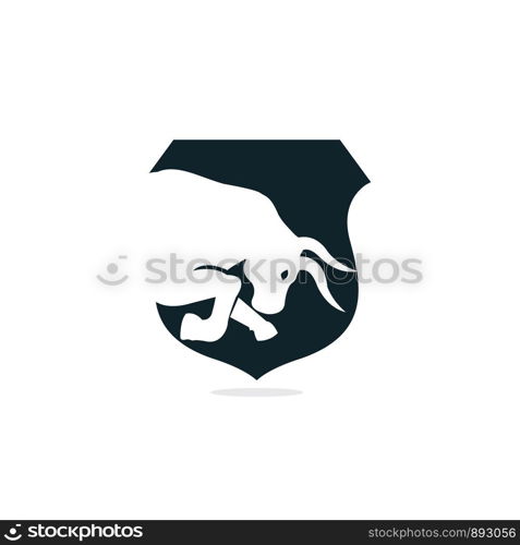 Bull shield vector logo design. Simple animal vector logo design template.