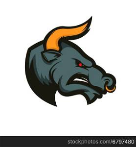 Bull sport mascot. Design element for logo, label, emblem, sign, badge. Vector illustration.
