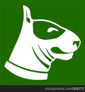 Bull terrier dog icon white isolated on green background. Vector illustration. Bull terrier dog icon green