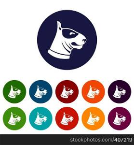 Bull terrier dog set icons in different colors isolated on white background. Bull terrier dog set icons