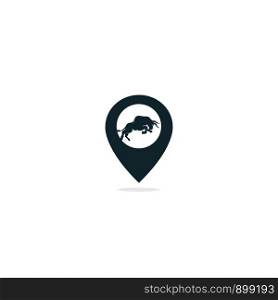 Bull vector logo with gps pointer design. Bull GPS vector logo design template.