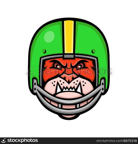 Bulldog American Football Mascot. Sports mascot icon illustration of head of a bulldog wearing an American football or gridiron helmet viewed from front on isolated background in retro style.. Bulldog American Football Mascot