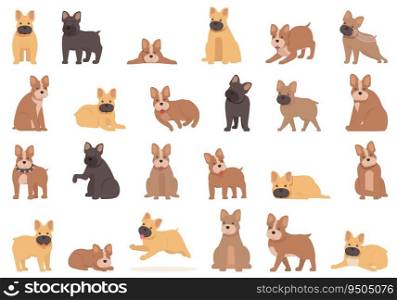 Bulldog icons set cartoon vector. Cute dog. Canine puppy. Bulldog icons set cartoon vector. Cute dog
