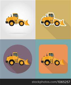 bulldozer for road works flat icons vector illustration isolated on background