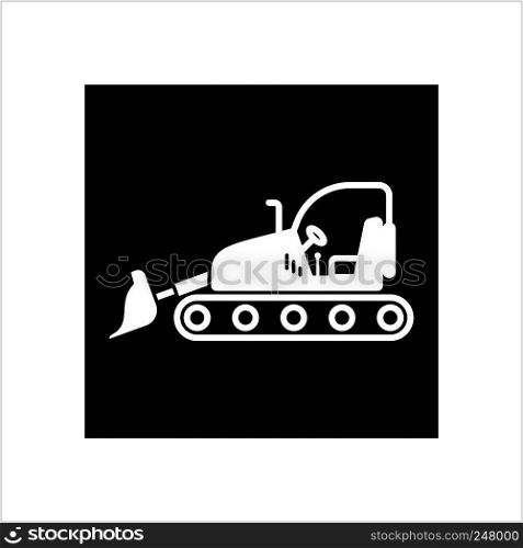 Bulldozer Icon, Crawler Bulldozer, Excavator Icon Vector Art Illustration