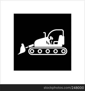 Bulldozer Icon, Crawler Bulldozer, Excavator Icon Vector Art Illustration