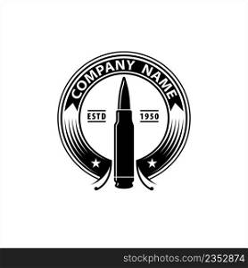 Bullet Cartridge Icon, Round, Firearm Ammunition Vector Art Illustration