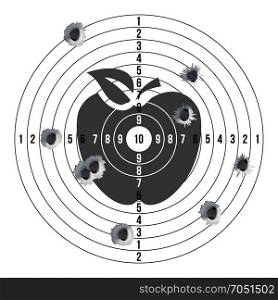Bullet Holes In Target Vector. Success Shot. Paper Shooting Target For Shooting Competition. Illustration. Target Gun With Bullet Holes Vector. Classic Paper Shooting Target Illustration. Holes In Target. For Sport, Hunters, Military, Police, Illustration