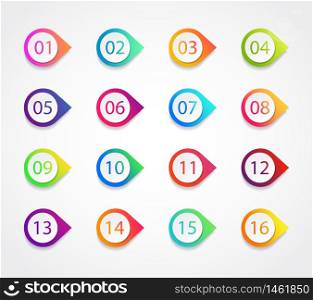 Bullet marker icon with number 1, 3, 4, 5, 7, 9, 10, 12 for infographic, presentation. Set of graphic pointer with steps. Sticky point bullet gradient color. Template label info bullet. vector eps10. Bullet marker icon with number 1, 3, 4, 5, 7, 9, 10, 12 for infographic, presentation. Set of graphic pointer with steps. Sticky point bullet gradient color. Template label info bullet. vector