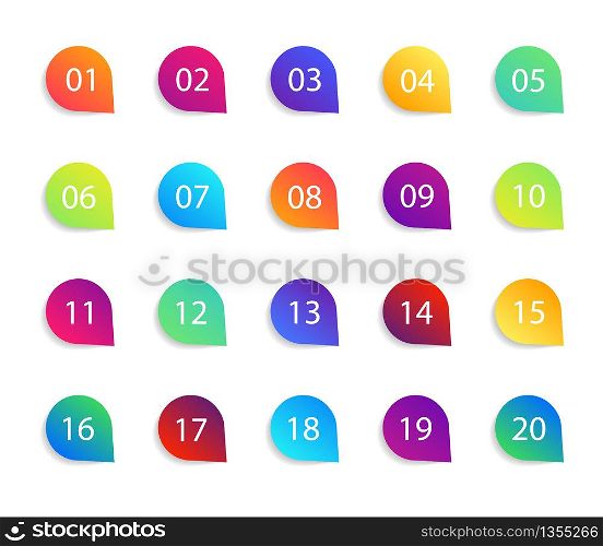 Bullet point icons with numbers. Color circles for infographic with shadow. Markers with number 1 to 20. Rounds for buttons, tags, ui and graphic map. Set of graphic pointer with steps. Vector.. Bullet point icons with numbers. Color circles for infographic with shadow. Markers with number 1 to 20. Rounds for buttons, tags, ui and graphic map. Set of graphic pointer with steps. Vector