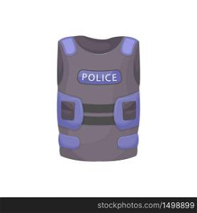 Bulletproof vest cartoon vector illustration. Police personal protective equipment, military accessory, officer uniform item. Body armor, ballistic jacket isolated on white background. Bulletproof vest cartoon vector illustration