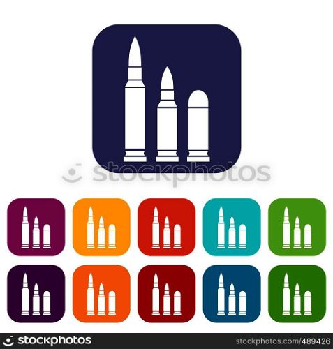 Bullets icons set vector illustration in flat style in colors red, blue, green, and other. Bullets icons set