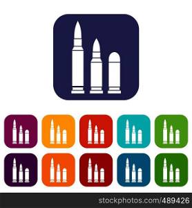 Bullets icons set vector illustration in flat style in colors red, blue, green, and other. Bullets icons set