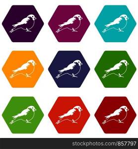 Bullfinch icon set many color hexahedron isolated on white vector illustration. Bullfinch icon set color hexahedron