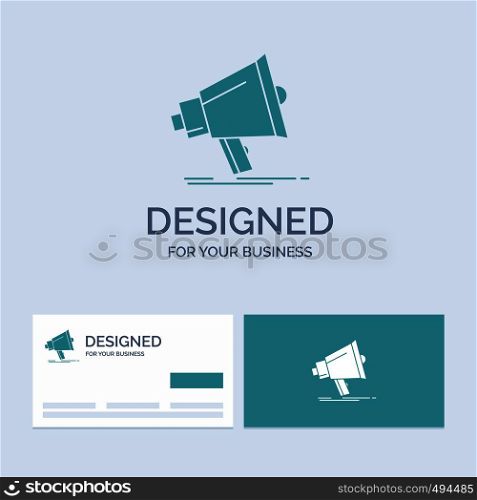 Bullhorn, digital, marketing, media, megaphone Business Logo Glyph Icon Symbol for your business. Turquoise Business Cards with Brand logo template.. Vector EPS10 Abstract Template background