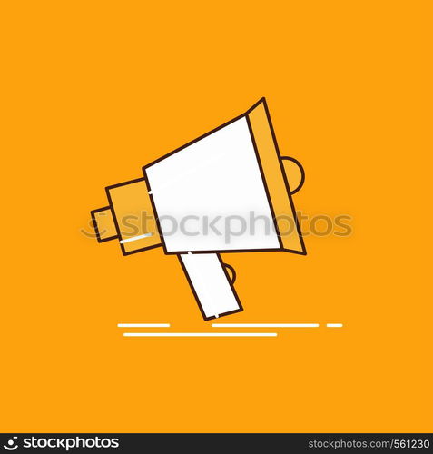 Bullhorn, digital, marketing, media, megaphone Flat Line Filled Icon. Beautiful Logo button over yellow background for UI and UX, website or mobile application. Vector EPS10 Abstract Template background