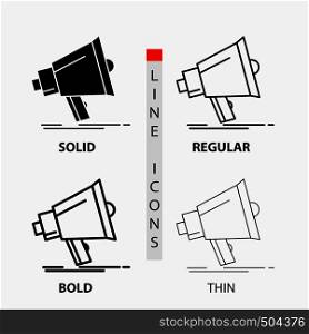 Bullhorn, digital, marketing, media, megaphone Icon in Thin, Regular, Bold Line and Glyph Style. Vector illustration. Vector EPS10 Abstract Template background