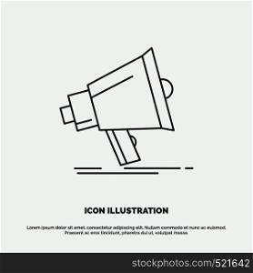 Bullhorn, digital, marketing, media, megaphone Icon. Line vector gray symbol for UI and UX, website or mobile application. Vector EPS10 Abstract Template background