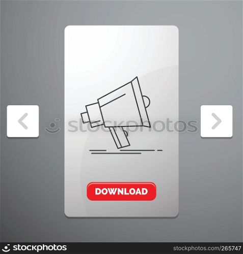 Bullhorn, digital, marketing, media, megaphone Line Icon in Carousal Pagination Slider Design & Red Download Button