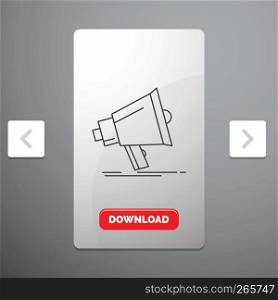 Bullhorn, digital, marketing, media, megaphone Line Icon in Carousal Pagination Slider Design & Red Download Button
