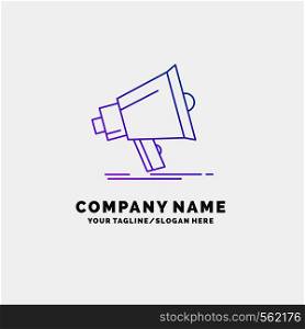 Bullhorn, digital, marketing, media, megaphone Purple Business Logo Template. Place for Tagline. Vector EPS10 Abstract Template background
