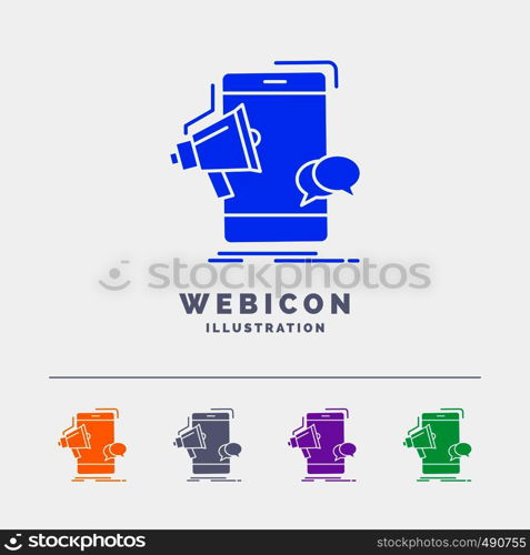 bullhorn, marketing, mobile, megaphone, promotion 5 Color Glyph Web Icon Template isolated on white. Vector illustration. Vector EPS10 Abstract Template background