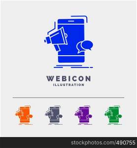 bullhorn, marketing, mobile, megaphone, promotion 5 Color Glyph Web Icon Template isolated on white. Vector illustration. Vector EPS10 Abstract Template background