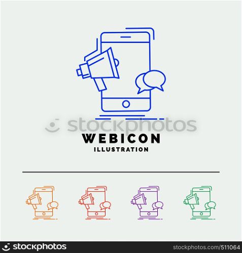 bullhorn, marketing, mobile, megaphone, promotion 5 Color Line Web Icon Template isolated on white. Vector illustration. Vector EPS10 Abstract Template background