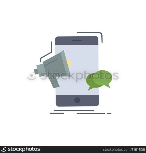 bullhorn, marketing, mobile, megaphone, promotion Flat Color Icon Vector