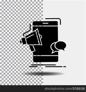 bullhorn, marketing, mobile, megaphone, promotion Glyph Icon on Transparent Background. Black Icon. Vector EPS10 Abstract Template background