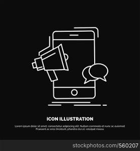 bullhorn, marketing, mobile, megaphone, promotion Icon. Line vector symbol for UI and UX, website or mobile application. Vector EPS10 Abstract Template background