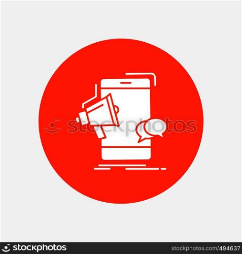 bullhorn, marketing, mobile, megaphone, promotion White Glyph Icon in Circle. Vector Button illustration. Vector EPS10 Abstract Template background
