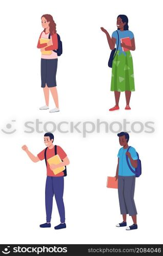 Bullies and victims semi flat color vector characters set. Full body people on white. School bullying isolated modern cartoon style illustrations collection for graphic design and animation. Bullies and victims semi flat color vector characters set