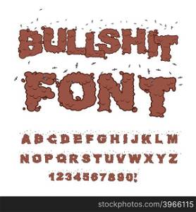 Bullshit font. Alphabet of poop with flies. Shit alphabet and insects. Bad smell text&#xA;